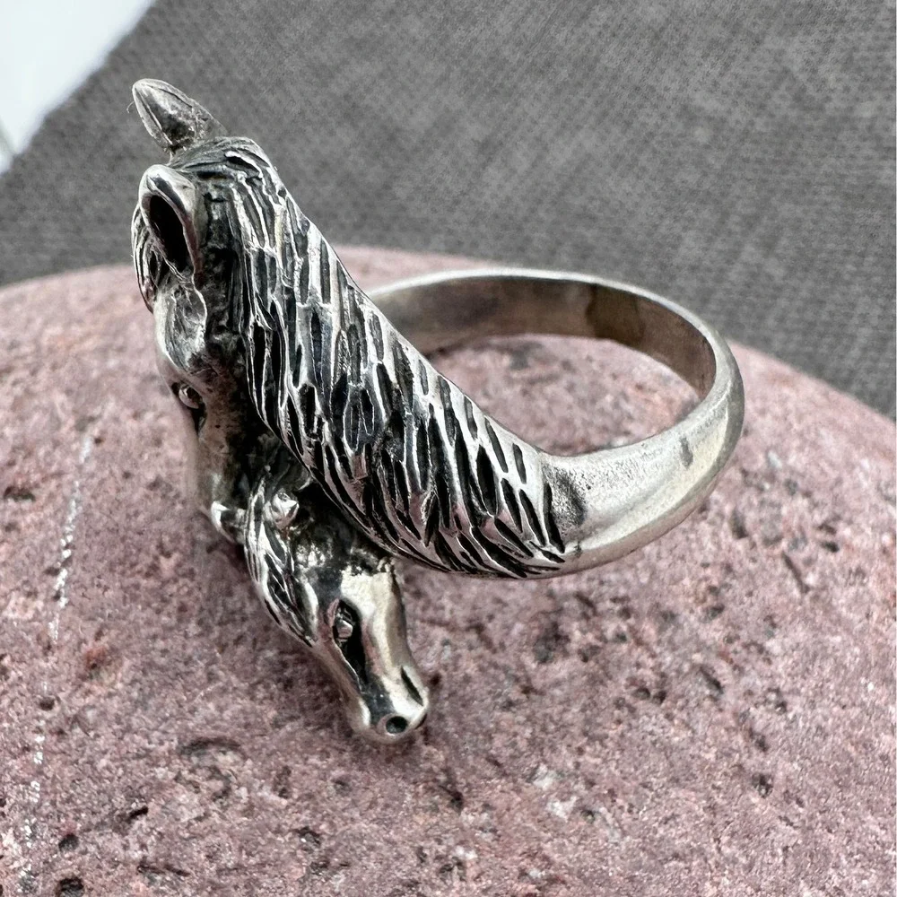925 Sterling Silver‎ Mare & Foal Statement Ring Size 6.5 Equestrian Western